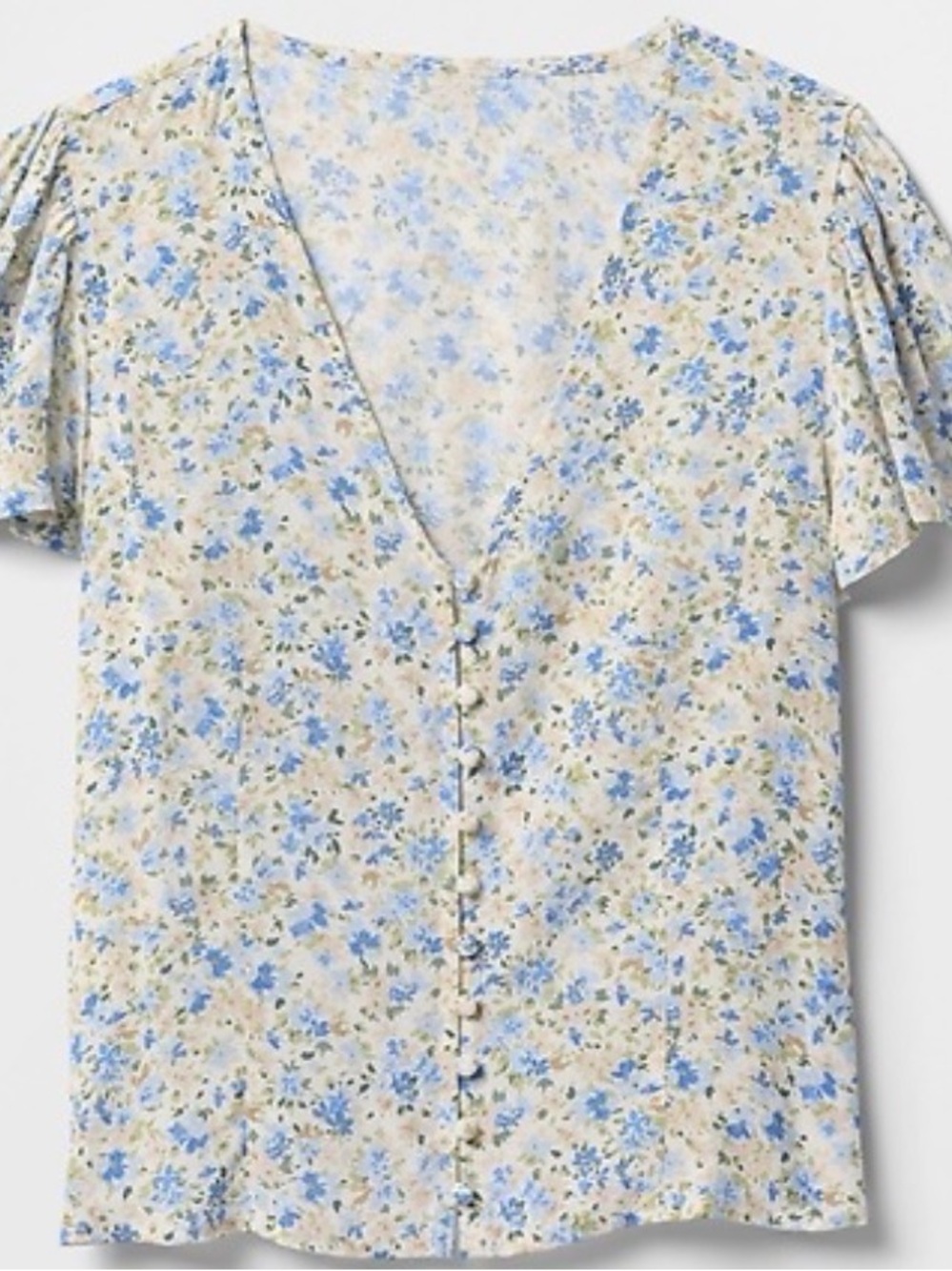 GAP Cream Floral V-Neck Button-Front Blouse with Blue Print